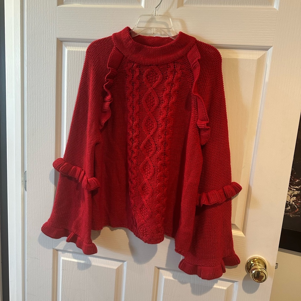 BB Dakota Red Ruffle Turtleneck Sweater